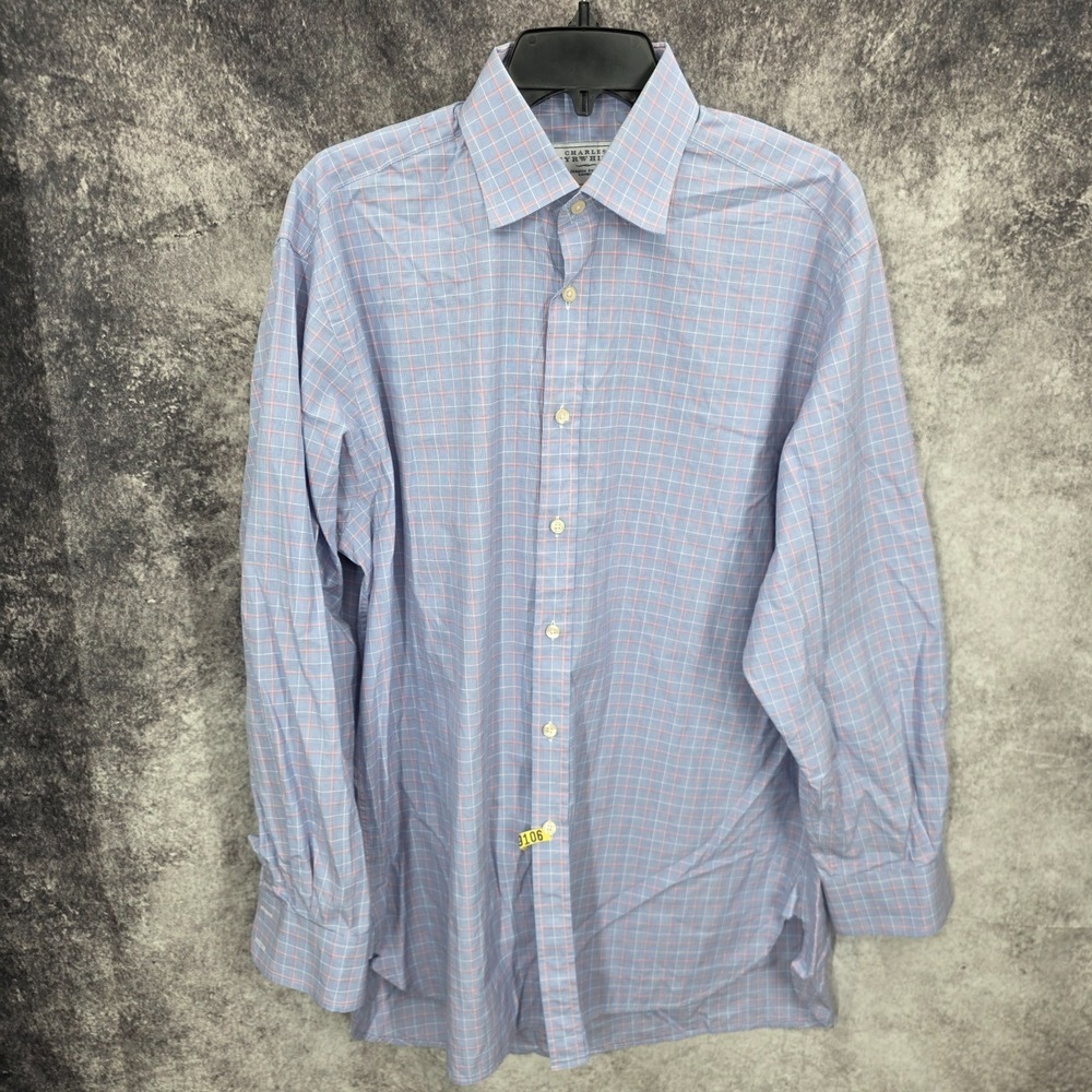 Charles Tyrwhitt Dress Shirt Mens 16.5 / 34 Blue Plaid Button Up Long Sleeve